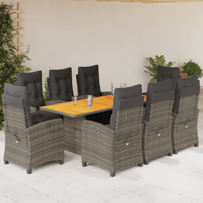 Set da Pranzo da Giardino 9 pz con Cuscini in Polyrattan Grigio 3212939