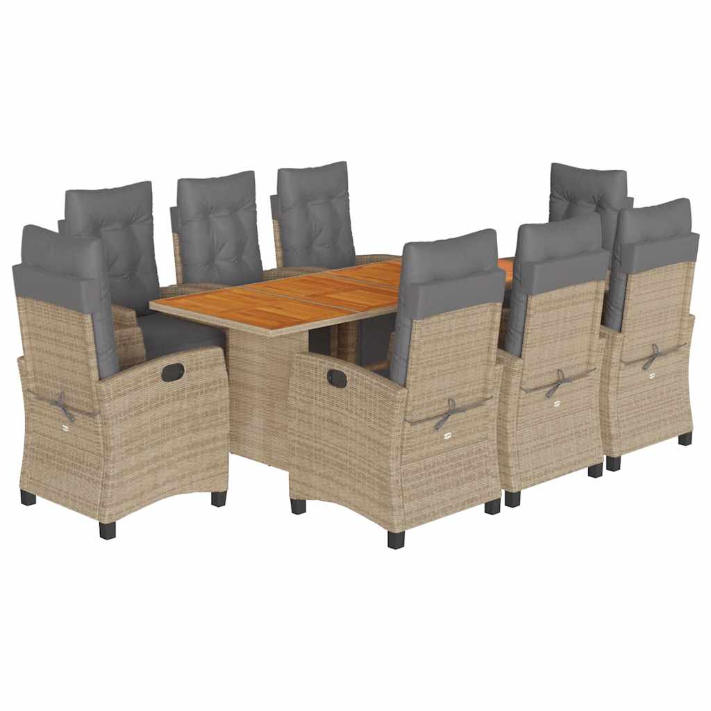 Set Pranzo da Giardino 9 pz con Cuscini Beige Misto Polyrattan 3212943