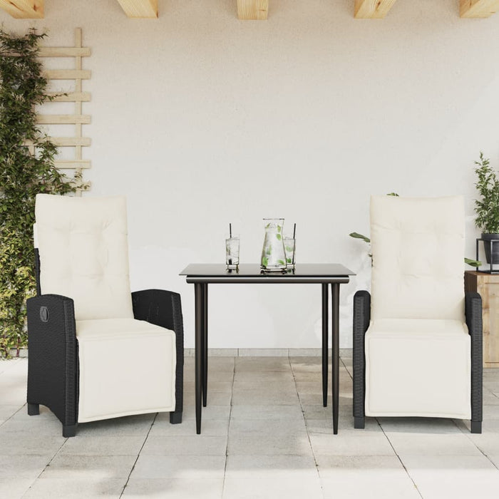 Set da Pranzo da Giardino 3 pz con Cuscini Nero in Polyrattan 3212946