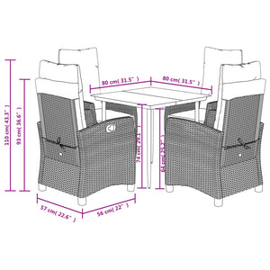 Set da Pranzo da Giardino 5 pz Nero con Cuscini in Polyrattan 3212947