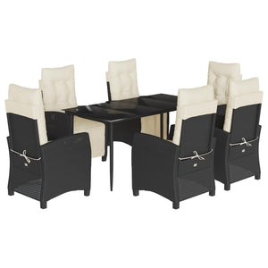 Set da Pranzo da Giardino 7 pz Nero con Cuscini in Polyrattan 3212950