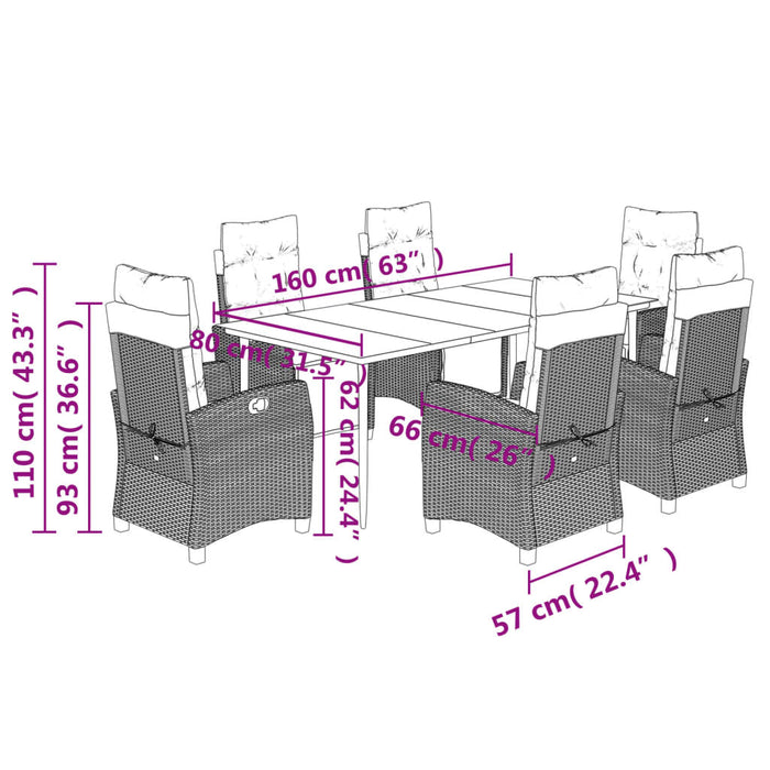 Set da Pranzo da Giardino 7 pz Nero con Cuscini in Polyrattan 3212950