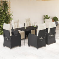 Set da Pranzo da Giardino 7 pz Nero con Cuscini in Polyrattan 3212950