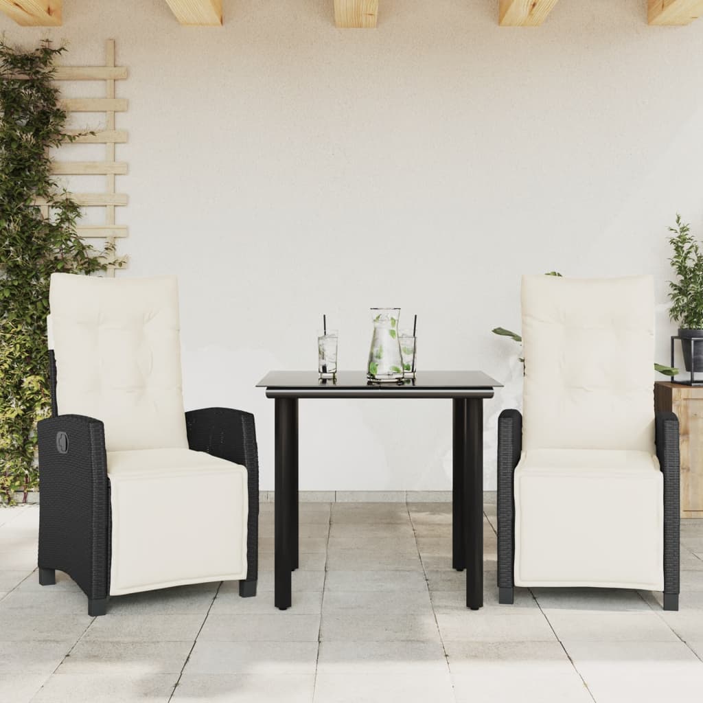 Set da Pranzo da Giardino 3 pz con Cuscini Nero in Polyrattancod mxl 87072