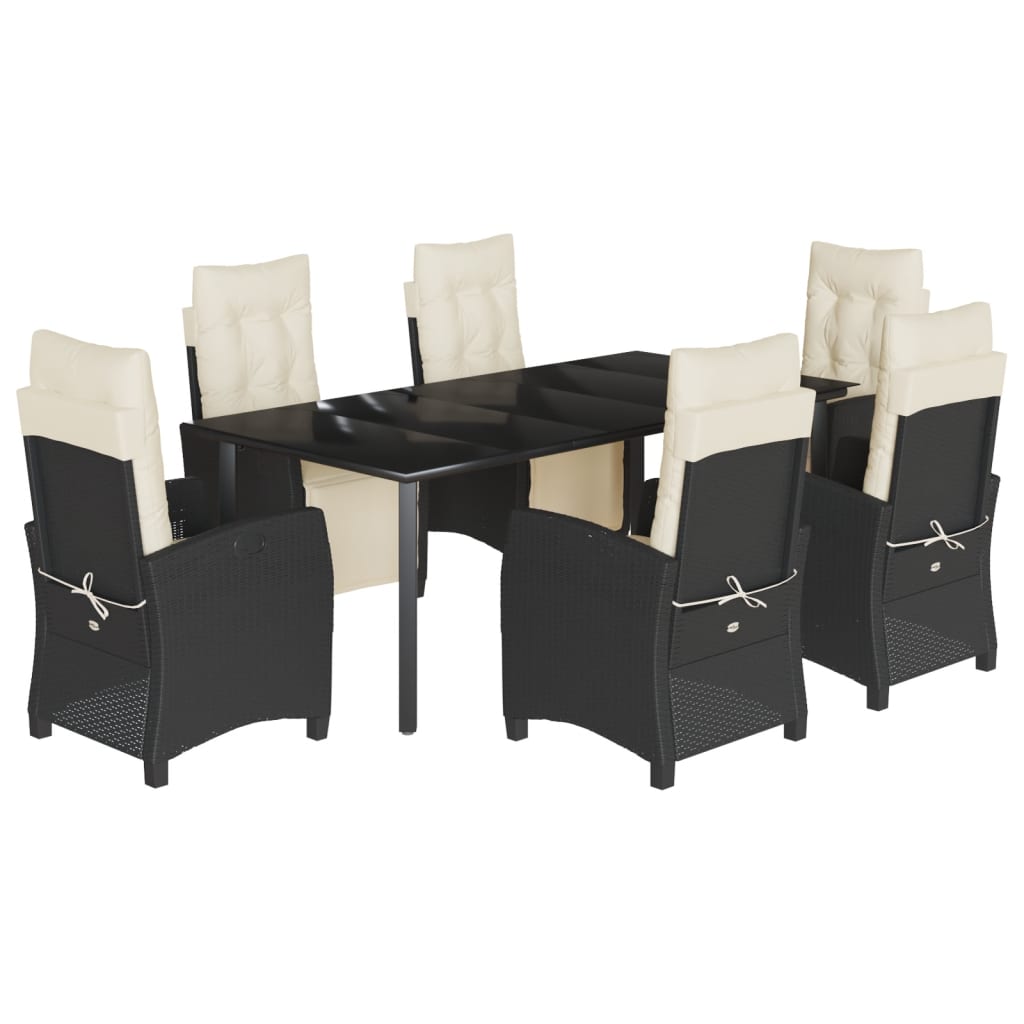 Set da Pranzo da Giardino 7 pz Nero con Cuscini in Polyrattan 3212958