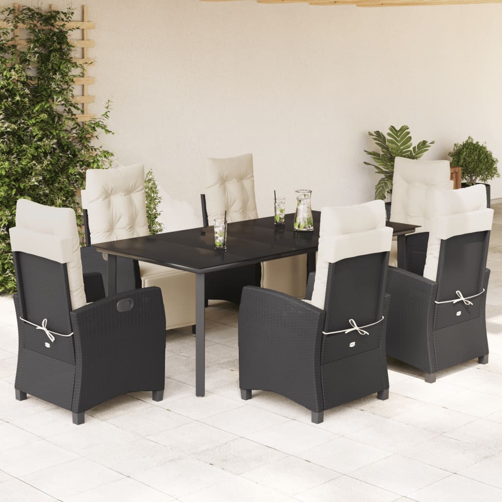 Set da Pranzo da Giardino 7 pz Nero con Cuscini in Polyrattan 3212958