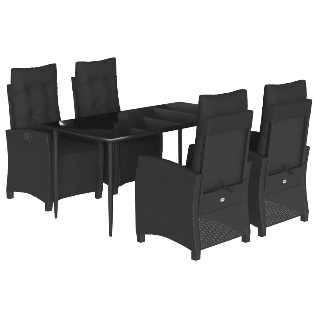 Set da Pranzo da Giardino 5 pz Nero con Cuscini in Polyrattan 3212963