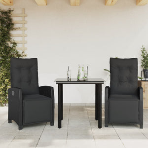 Set da Pranzo da Giardino 3 pz con Cuscini Nero in Polyrattancod mxl 111086