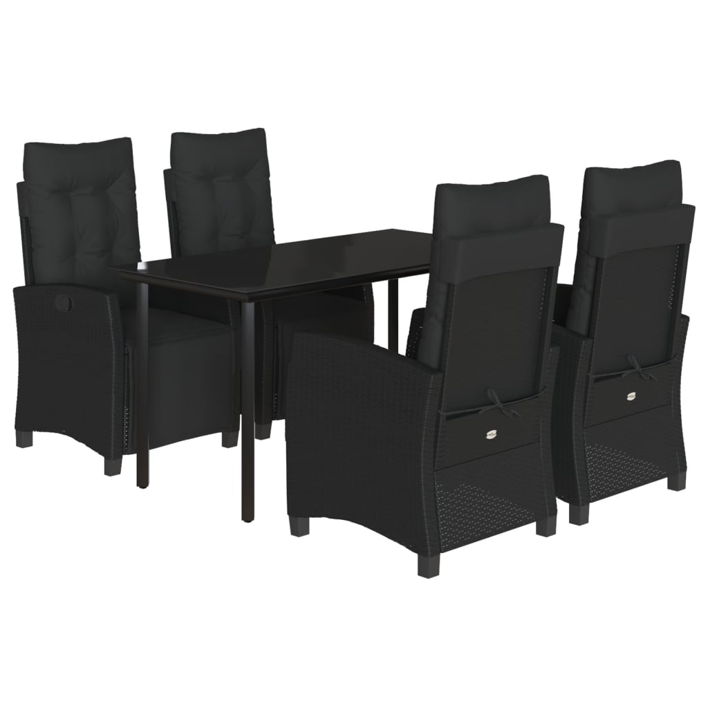 Set da Pranzo da Giardino 5 pz Nero con Cuscini in Polyrattan 3212969