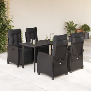 Set da Pranzo da Giardino 5 pz Nero con Cuscini in Polyrattan 3212969