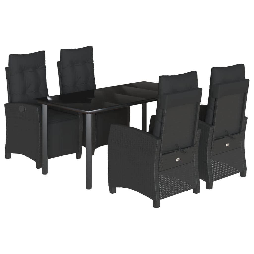 Set da Pranzo da Giardino 5 pz Nero con Cuscini in Polyrattan 3212970