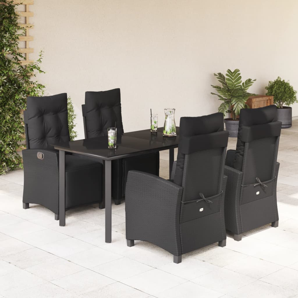 Set da Pranzo da Giardino 5 pz Nero con Cuscini in Polyrattan 3212970