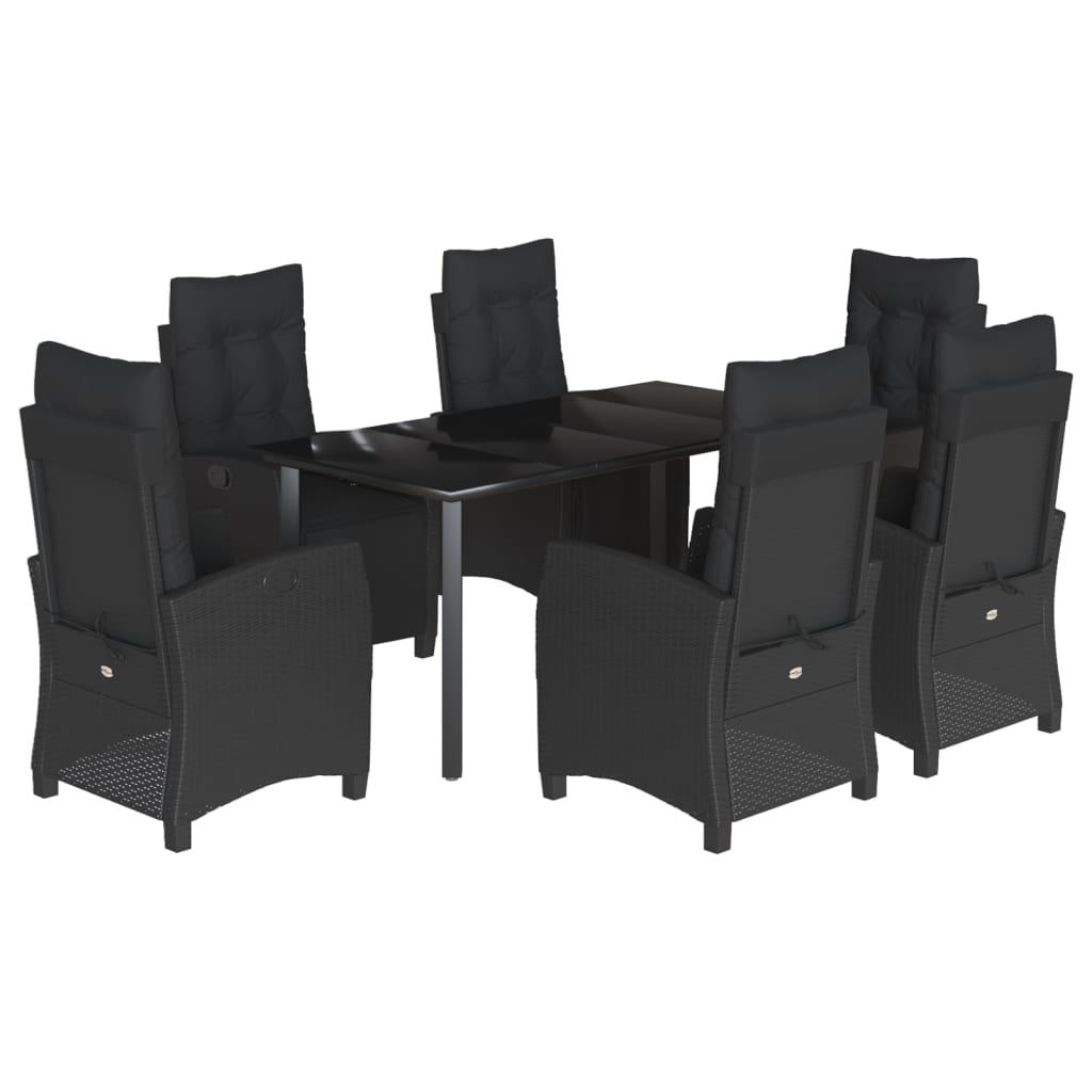 Set da Pranzo da Giardino 7 pz Nero con Cuscini in Polyrattan 3212971