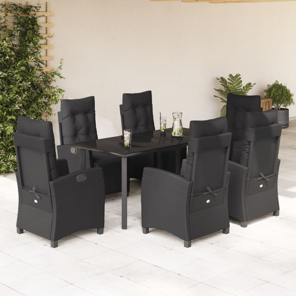 Set da Pranzo da Giardino 7 pz Nero con Cuscini in Polyrattan 3212971