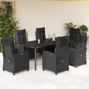 Set da Pranzo da Giardino 7 pz Nero con Cuscini in Polyrattan 3212972