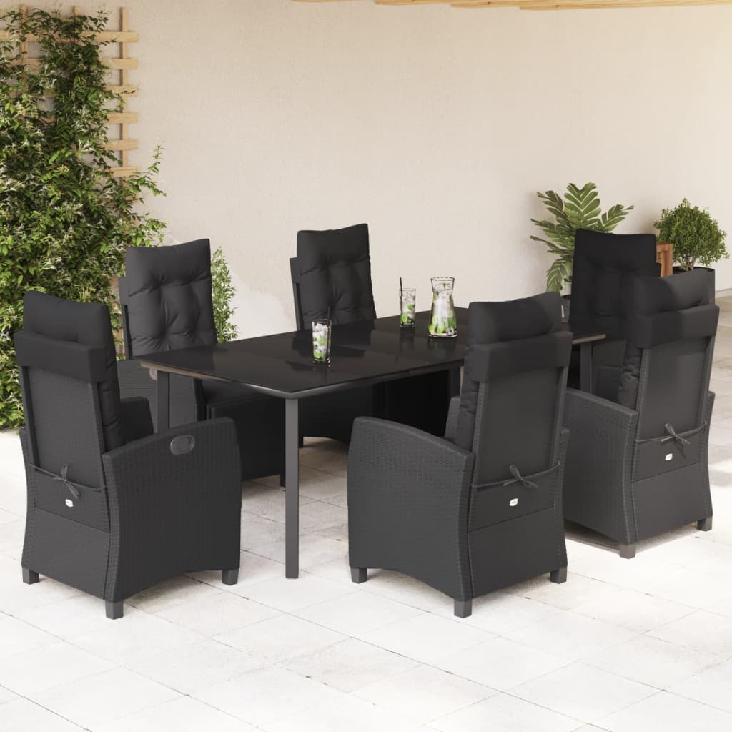 Set da Pranzo da Giardino 7 pz Nero con Cuscini in Polyrattancod mxl 87076