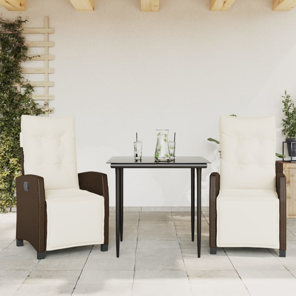 Set da Pranzo da Giardino 3pz con Cuscini in Polyrattan Marrone 3212974