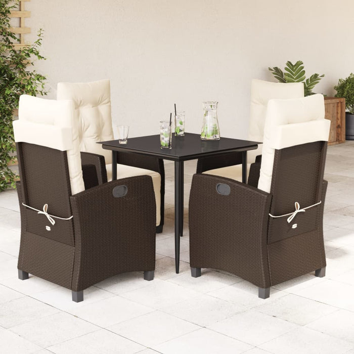 Set da Pranzo da Giardino 5pz con Cuscini in Polyrattan Marrone 3212975