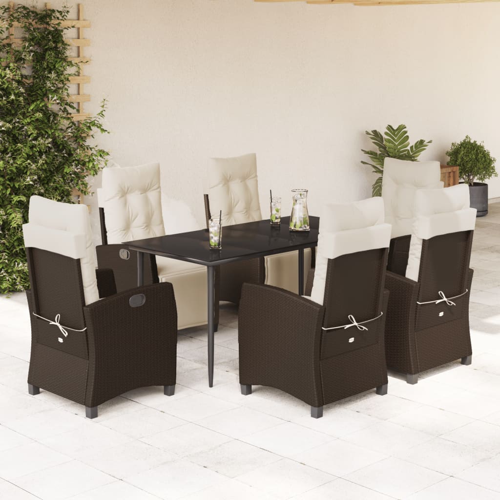 Set da Pranzo da Giardino 7pz con Cuscini in Polyrattan Marrone 3212978