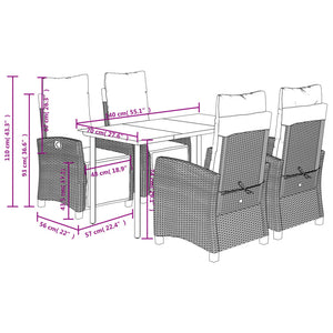 Set da Pranzo da Giardino 5pz con Cuscini in Polyrattan Marrone 3212983