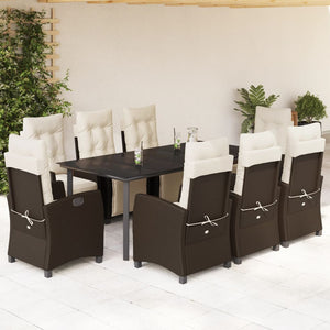 Set da Pranzo da Giardino 9pz con Cuscini Marrone in Polyrattan 3212987