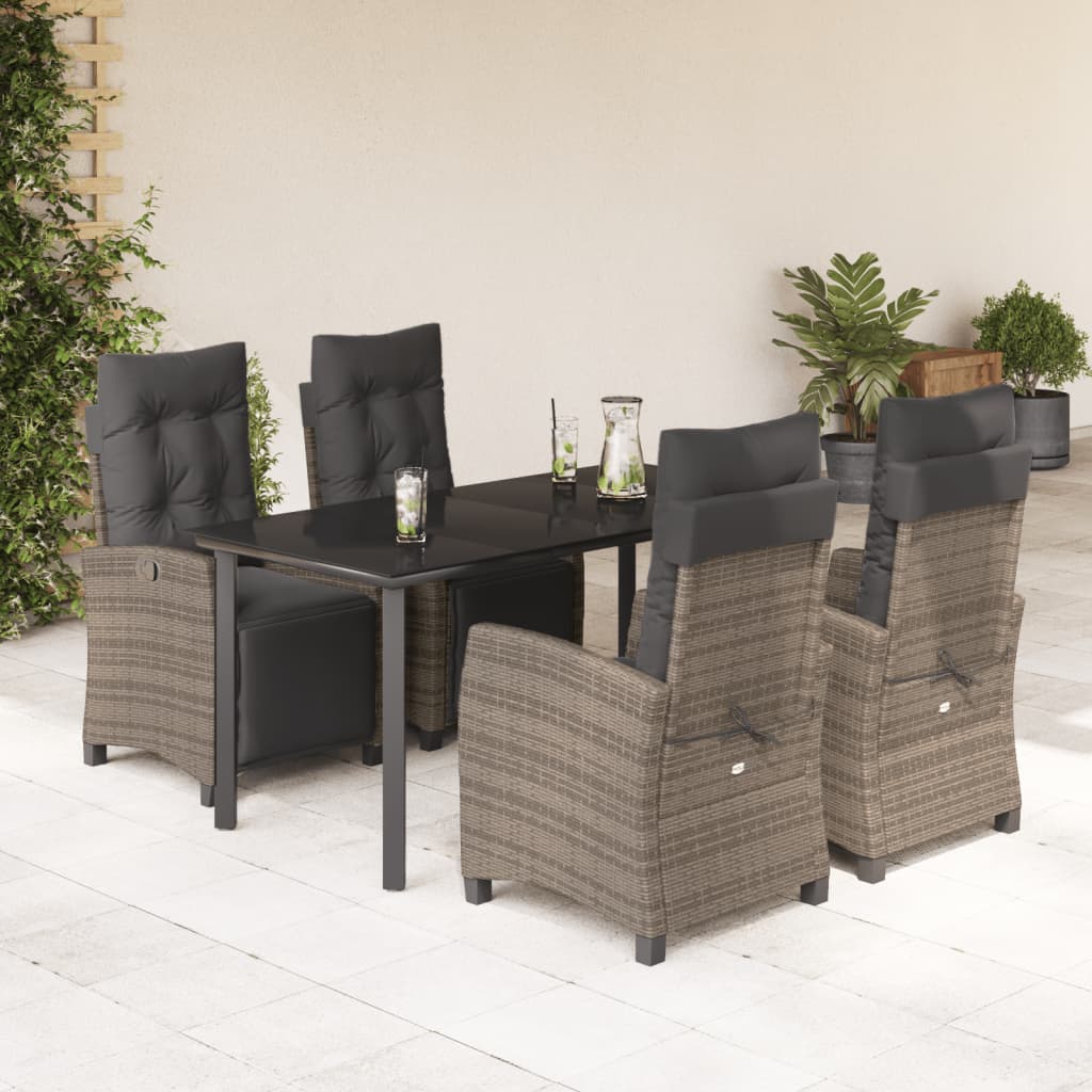 Set da Pranzo da Giardino 5 pz con Cuscini in Polyrattan Grigio 3212998