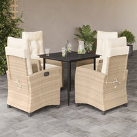 Set da Pranzo da Giardino 5 pz con Cuscini Beige in Polyrattan 3213003