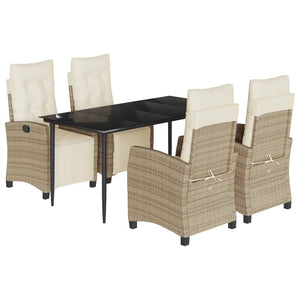 Set da Pranzo da Giardino 5 pz con Cuscini Beige in Polyrattan 3213005