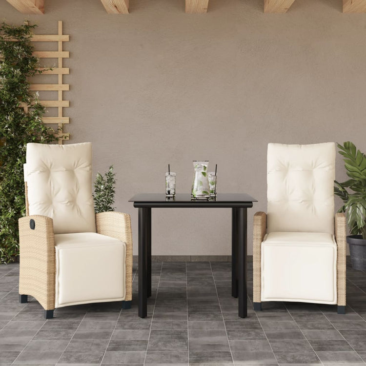 Set da Pranzo da Giardino 3 pz con Cuscini Beige in Polyrattan 3213009