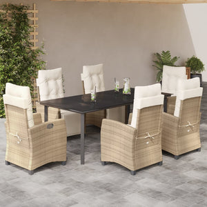 Set da Pranzo da Giardino 7 pz con Cuscini Beige in Polyrattan 3213014