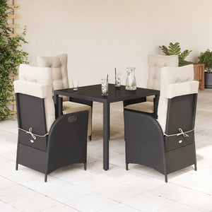 Set da Pranzo da Giardino 5 pz Nero con Cuscini in Polyrattan 3213060