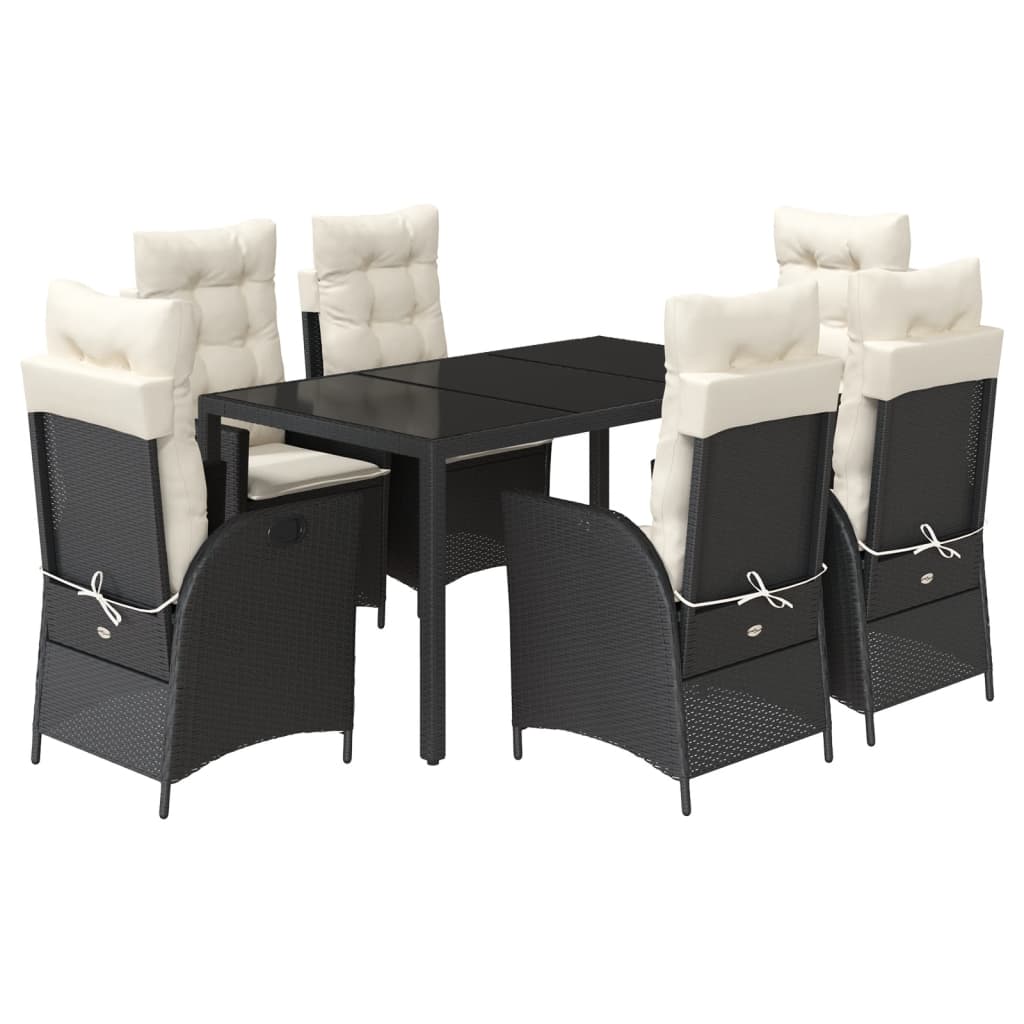 Set da Pranzo da Giardino 7 pz Nero con Cuscini in Polyrattan 3213062