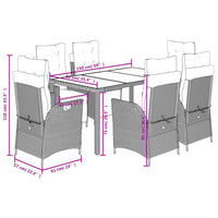 Set da Pranzo da Giardino 7 pz Nero con Cuscini in Polyrattan 3213062