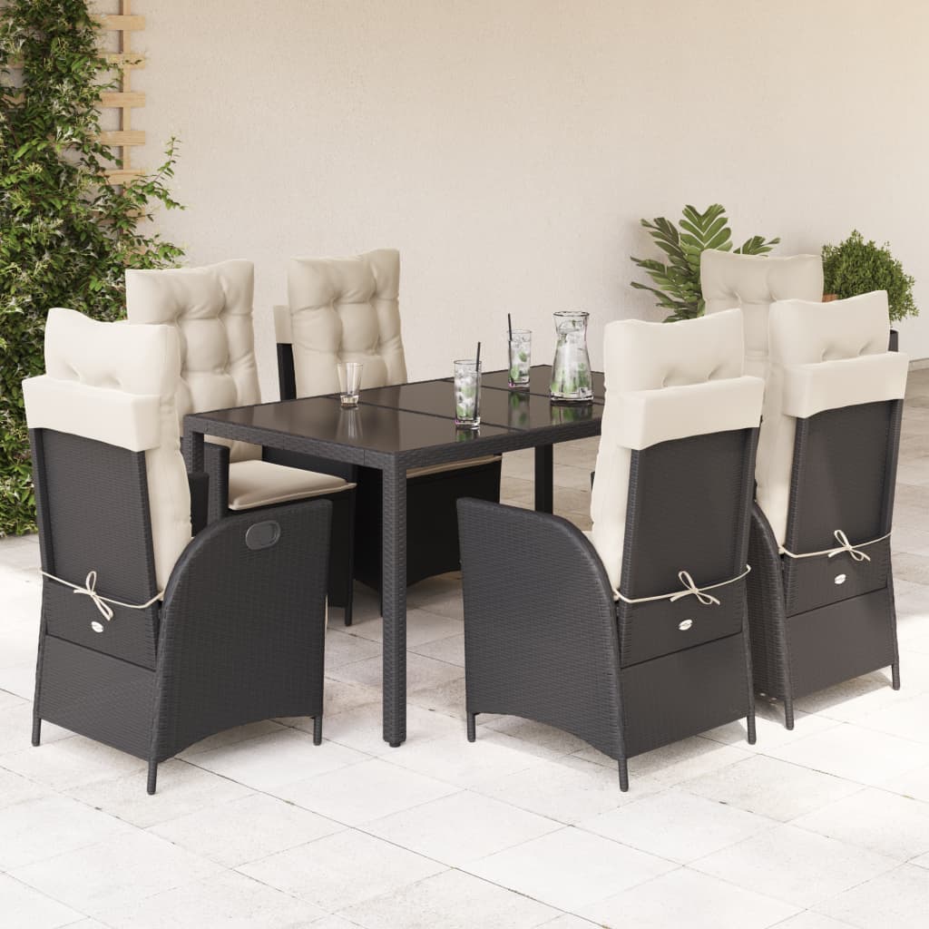 Set da Pranzo da Giardino 7 pz Nero con Cuscini in Polyrattan 3213062