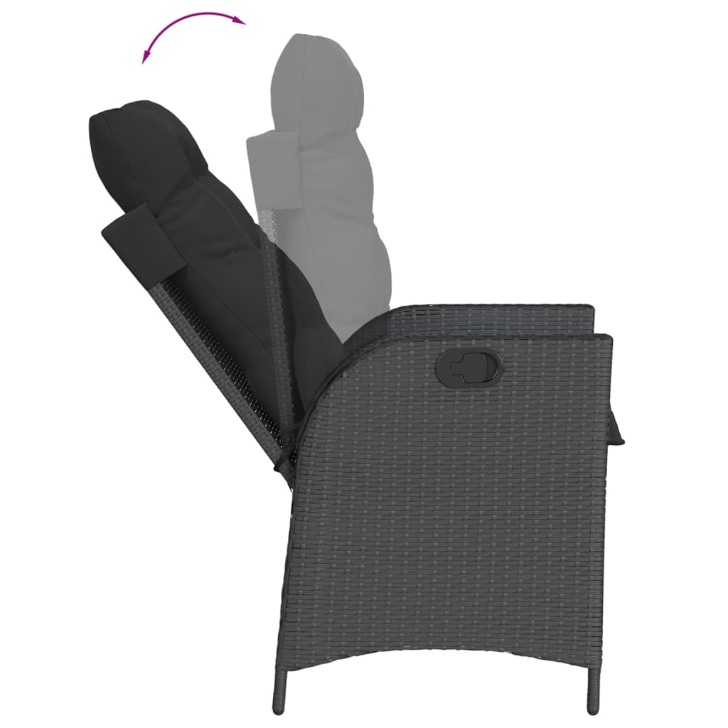 Set da Pranzo da Giardino 3 pz con Cuscini Nero in Polyrattan 3213067