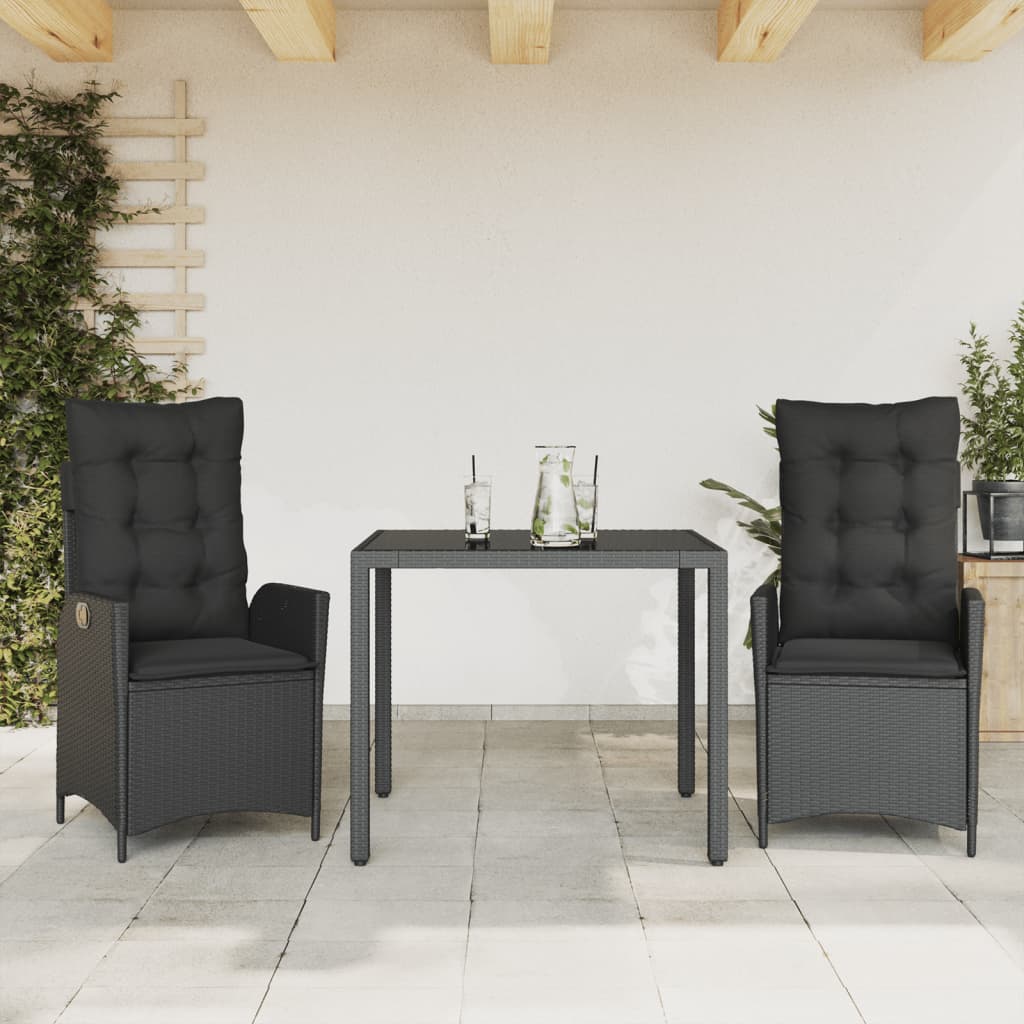 Set da Pranzo da Giardino 3 pz con Cuscini Nero in Polyrattan 3213067