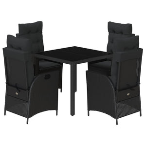 Set da Pranzo da Giardino 5 pz Nero con Cuscini in Polyrattan 3213068