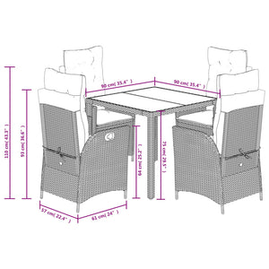 Set da Pranzo da Giardino 5 pz Nero con Cuscini in Polyrattan 3213068