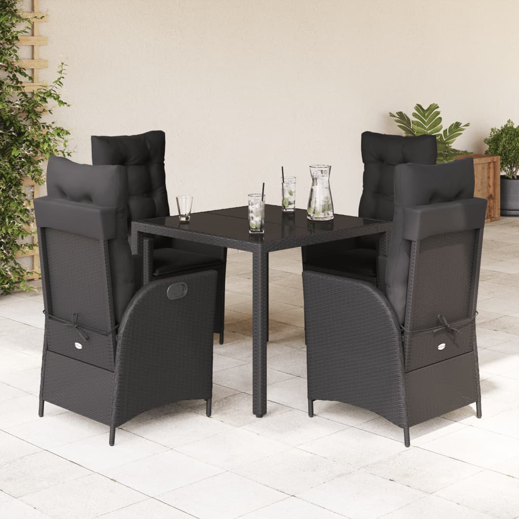 Set da Pranzo da Giardino 5 pz Nero con Cuscini in Polyrattan 3213068