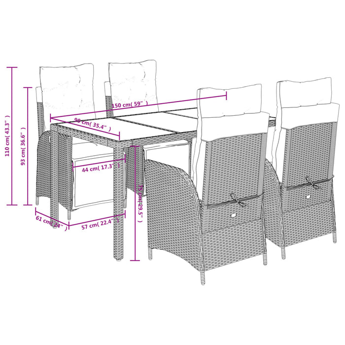 Set da Pranzo da Giardino 5 pz con Cuscini in Polyrattan Grigio 3213079