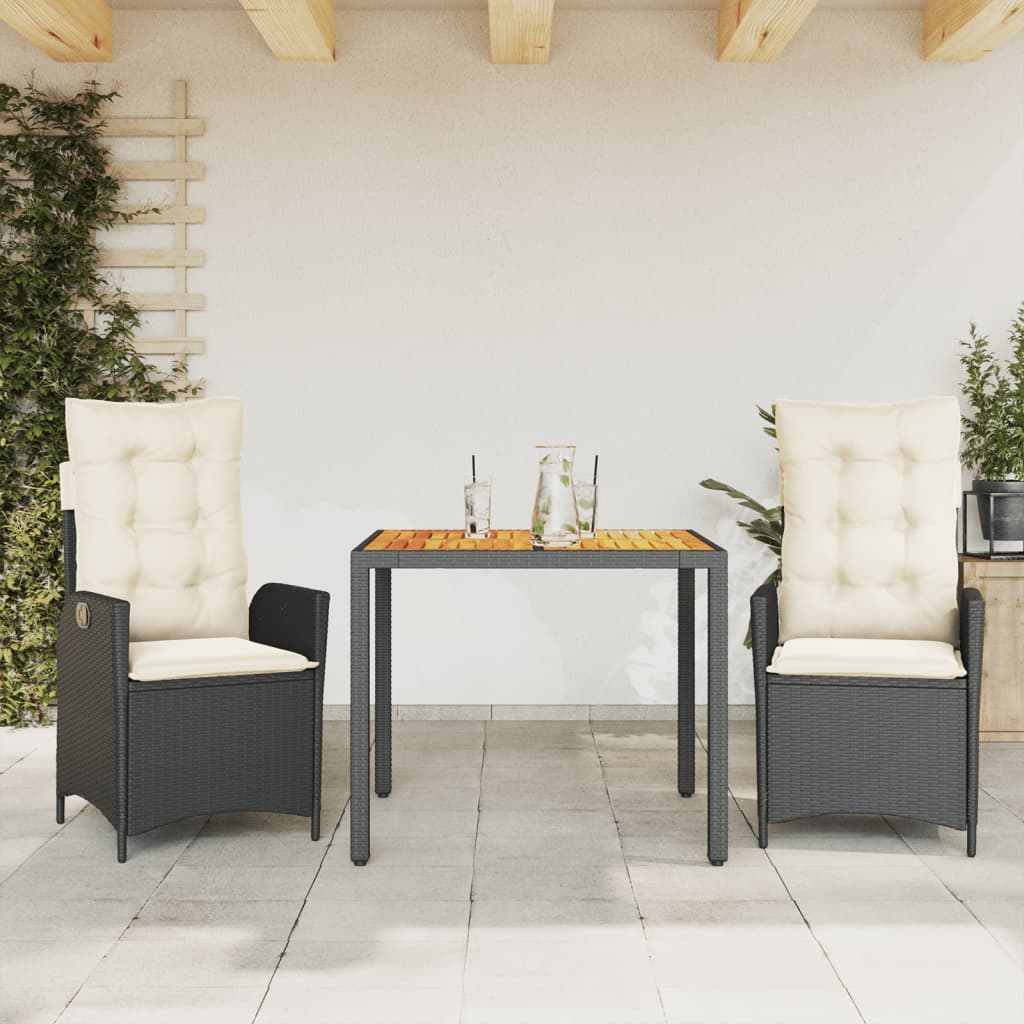 Set da Pranzo da Giardino 3 pz con Cuscini Nero in Polyrattan 3213085