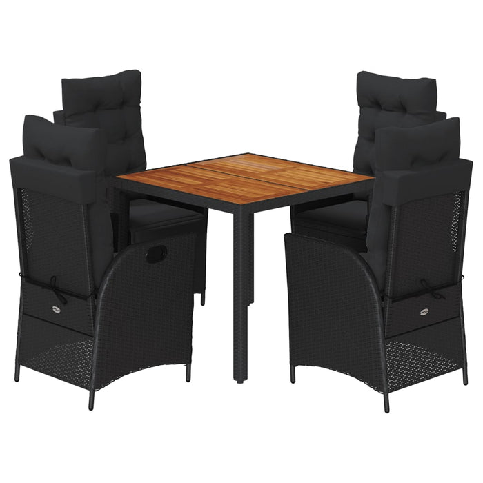 Set da Pranzo da Giardino 5 pz Nero con Cuscini in Polyrattan 3213096