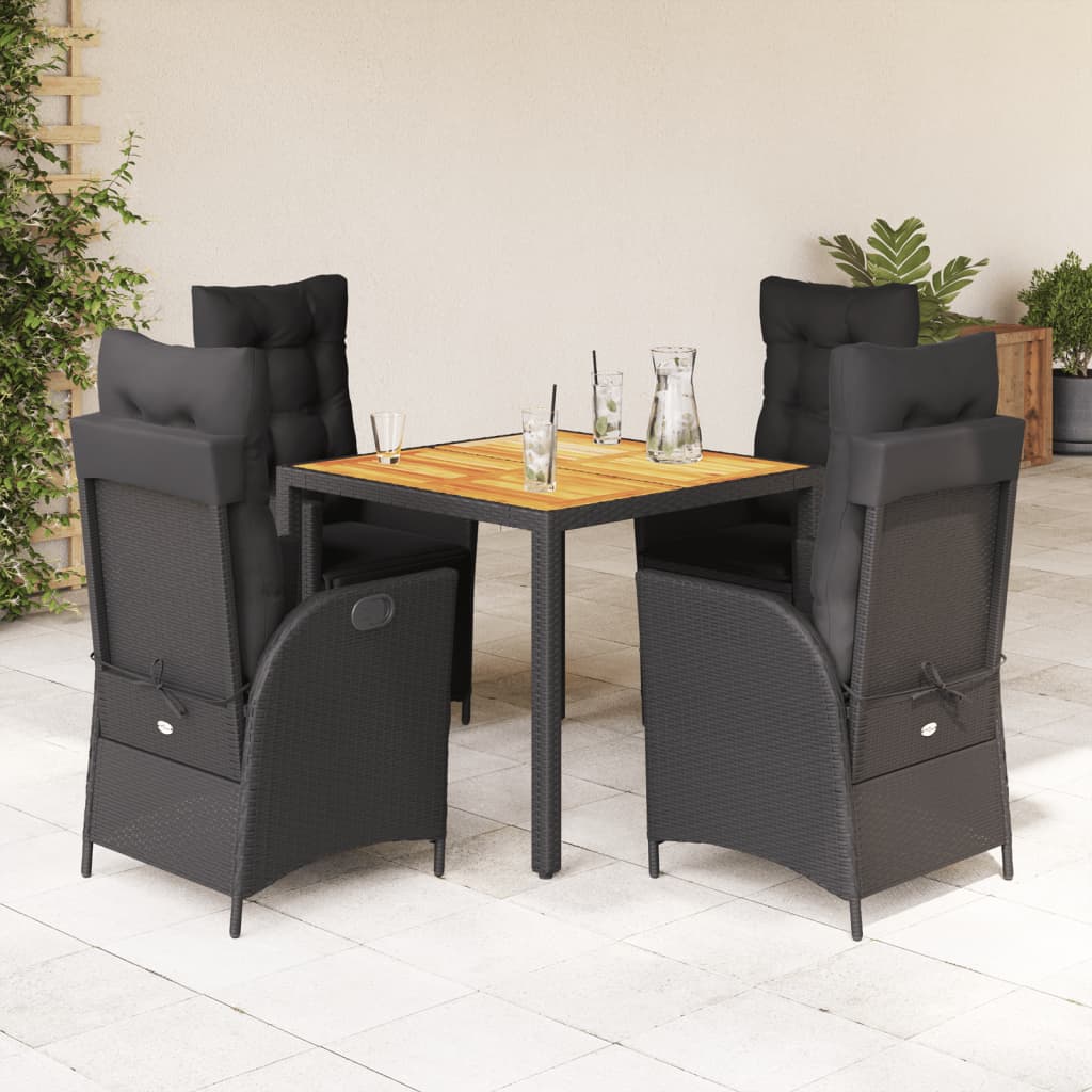 Set da Pranzo da Giardino 5 pz Nero con Cuscini in Polyrattan 3213096