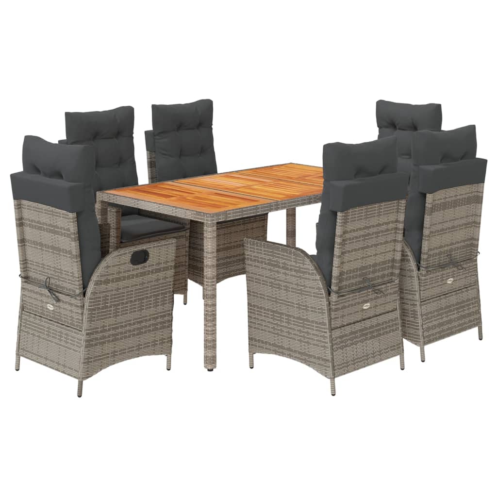 Set da Pranzo da Giardino 7 pz con Cuscini in Polyrattan Grigio 3213107