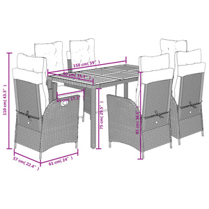 Set da Pranzo da Giardino 7 pz con Cuscini in Polyrattan Grigio 3213107