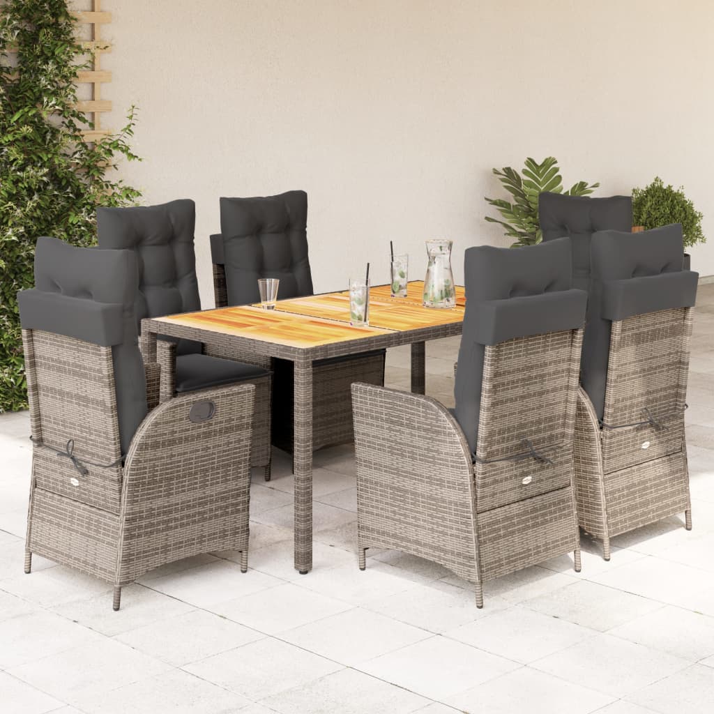 Set da Pranzo da Giardino 7 pz con Cuscini in Polyrattan Grigio 3213107