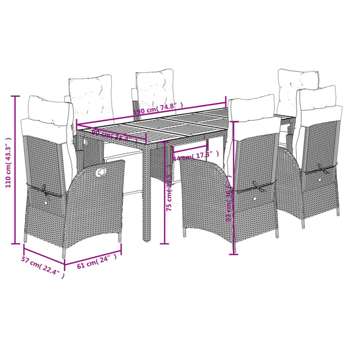 Set da Pranzo da Giardino 7 pz con Cuscini in Polyrattan Grigio 3213109