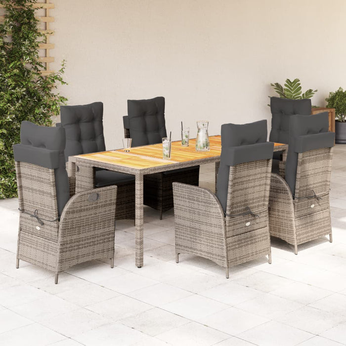 Set da Pranzo da Giardino 7 pz con Cuscini in Polyrattan Grigio 3213109