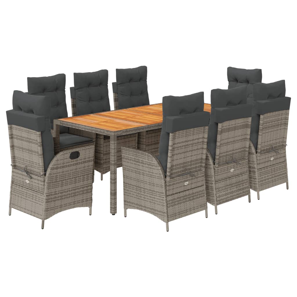 Set da Pranzo da Giardino 9 pz con Cuscini in Polyrattan Grigio 3213110