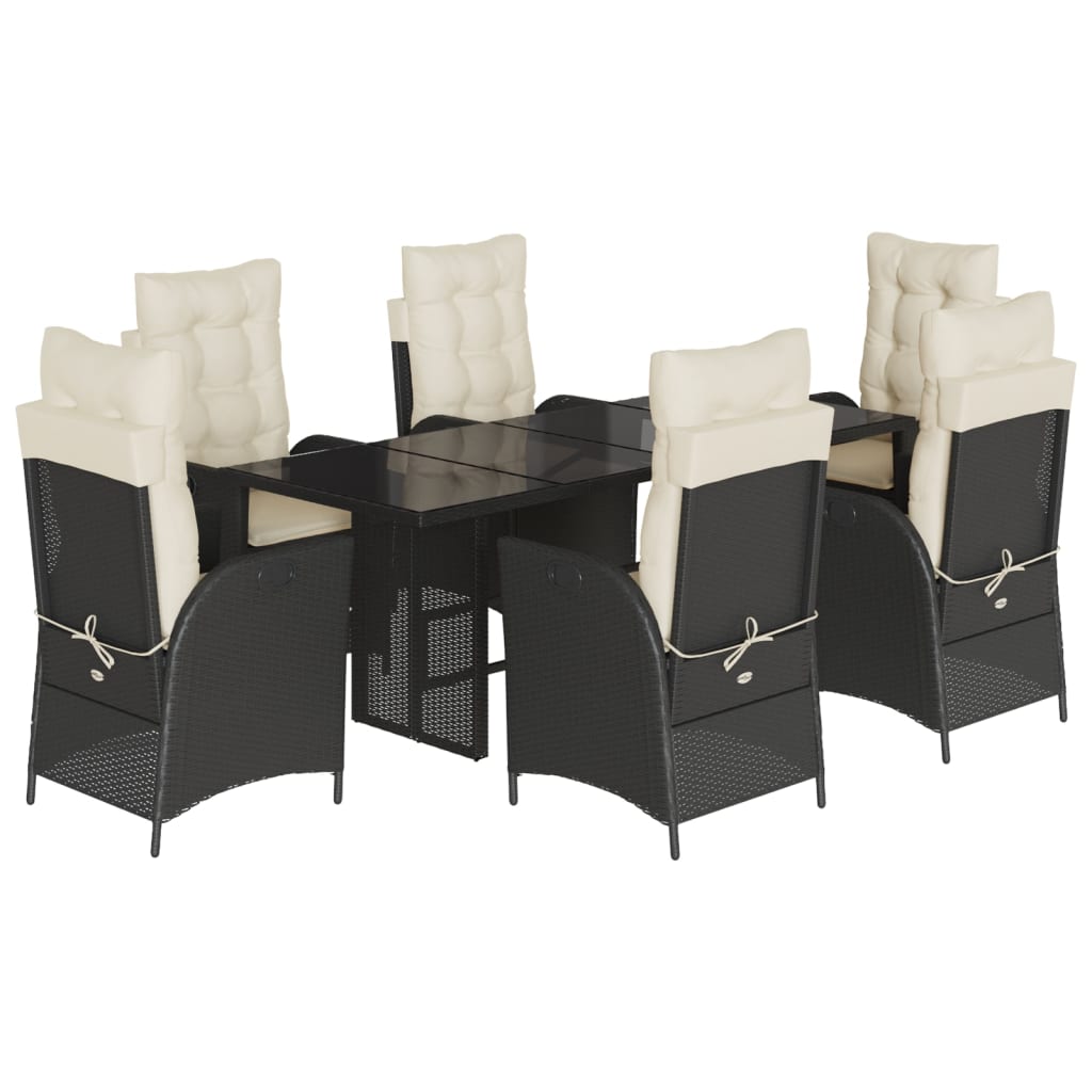 Set da Pranzo da Giardino 7 pz Nero con Cuscini in Polyrattan 3213112